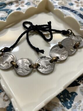 Vintage Buffalo Nickel Coin Bracelet Anklet 6 Indian Head Coins Handmade Boho